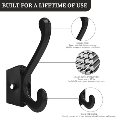 CBWLWJ 16 Pack Heavy Duty Metal Wall Hooks for Hanging, Wall Mounted Coat Hooks for Living Room, Bathroom, Kitchen – Hang Coat, Bag, Scarf, Towel, Hat, Key, Cup (Black) - color: Black