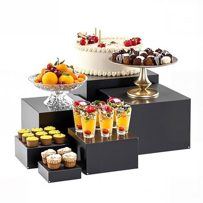 Metal Buffet Risers,6PCS Food Risers for Buffet Table 5in to 10in Display Stand for Catering Dessert Matte black Cube Boxes Nesting Risers with Hollow Bottoms