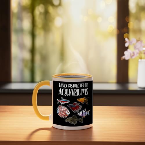 Aquarist Fish Tank & Fish Keeping Gift - Aquarium Lover Ceramic Mug, Yellow/White - color: Yellow/White