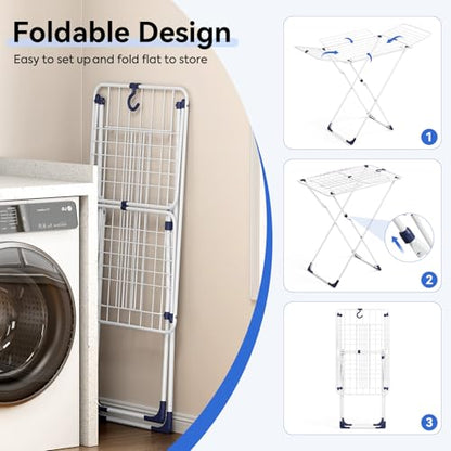 APEXCHASER Clothes Drying Rack with 4-Gullwing, White, 55.12"*37.8"*17.52"