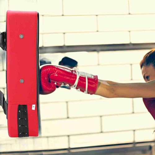 Ejoyous Kicking Pad Taekwondo Boxing Kicking Curve Pad Foot Target Kick Strike PU Leather Grip Bar Compression Band Metal Rings Hook Loop for Training - color: Red