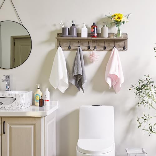 31.5" Coat Rack Wall Mount with Shelf and 8 Hooks, Silver Gray, HWS006Y-2 - color: Silver Gray