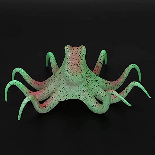 Aquarium Octopus Decoration Fish Fluorescent Octopus Ornament Artificial Silicone Simulation Octopus with Suction Cup(Green)