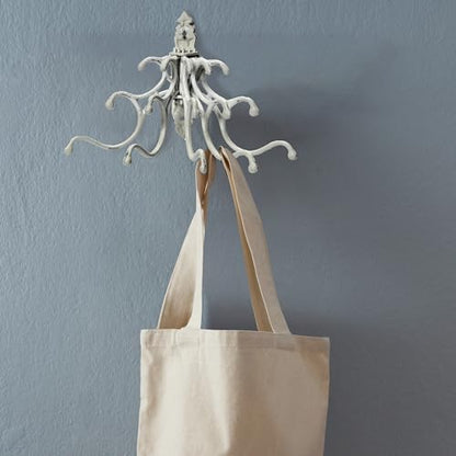 Creative Co-Op Antique Decorative Cast Iron Multi Hook Wall Hanger with 15 Hooks, Distressed White - color: White
