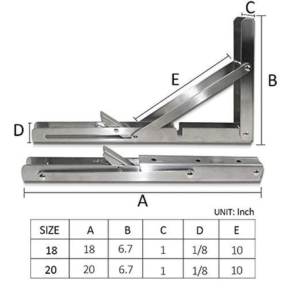 Storystore Folding Shelf Brackets - 18 Inch Heavy Duty Stainless Steel Collapsible Shelf Bracket for Bench Table, Space Saving DIY Bracket (2 PCS) - size: 18 Inch