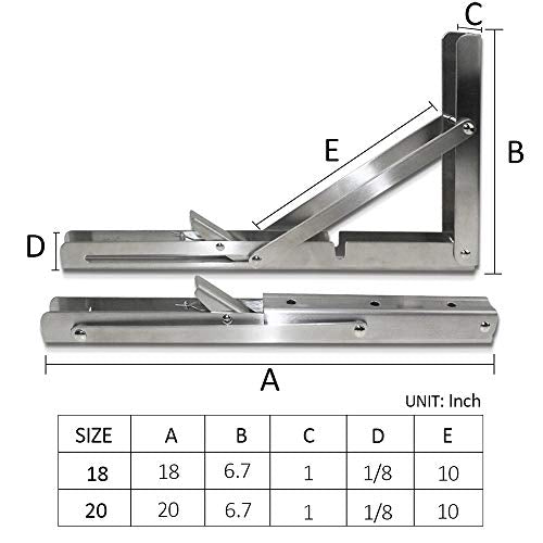 Storystore Folding Shelf Brackets - 20 Inch Heavy Duty Stainless Steel Collapsible Shelf Bracket for Bench Table, Space Saving DIY Bracket, Max Load: 550lb - size: 20 Inch