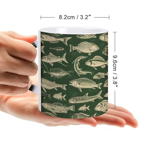 Retro Fish Color Changing Mug Heat Sensitive Coffee Mug Magical Ceramic Coffee Cup Personalized Tea Cup Message Appears As It Heats Novelty Gift for Family Friend