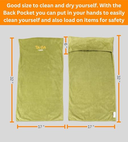 TA-DA Microfiber Towel | Back Pocket Insert on Hands and Fitness Items for Convenience. Sports Fitness Gym Workouts Yoga Pickleball Volleyball Hiking Etc. | 17" Inch X 32" Inch | 6 Pack | Green - color: Green