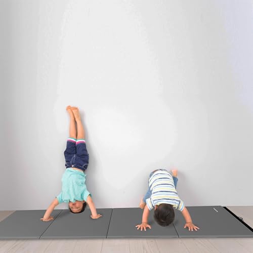 BalanceFrom 2-Pack 10x4 Feet 4-Panel Folding Gymnastics Mat, Gray – 2-Inch Thick Pad with Vinyl Surface and Carrying Handles for Tumbling, Yoga, Pilates, Home Workouts, and Martial Arts