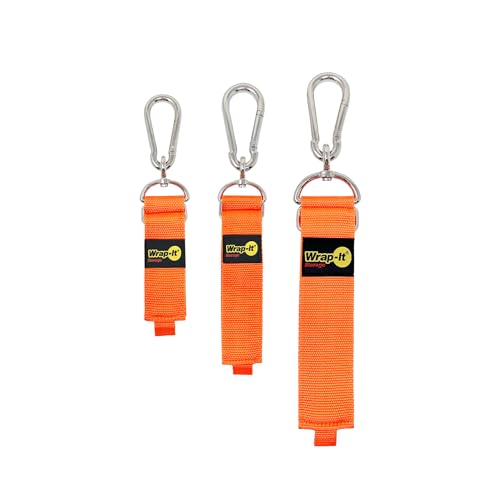 Hook 'n Hang Wrap-It Storage Straps - Assorted 3-Pack Blaze Orange - Heavy Duty Straps for Cord Storage or Garden Hose Organization - color: Blaze Orange, size: Assorted (3-Pack)