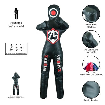 BJJ Wrestling Grappling Throwing Dummy Bag, Unfilled, PU Leather - size: 48 inches| 120cm|4 Feet