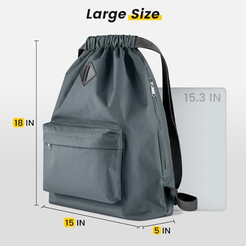 Vorspack Drawstring Backpack with Front & Side Pocket for Men Women - color: Grey