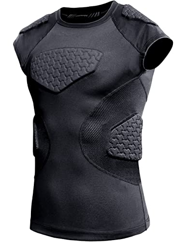 COOLOMG Youth Football Padded Shirt Chest Rib Protector - color: Black, size: Small