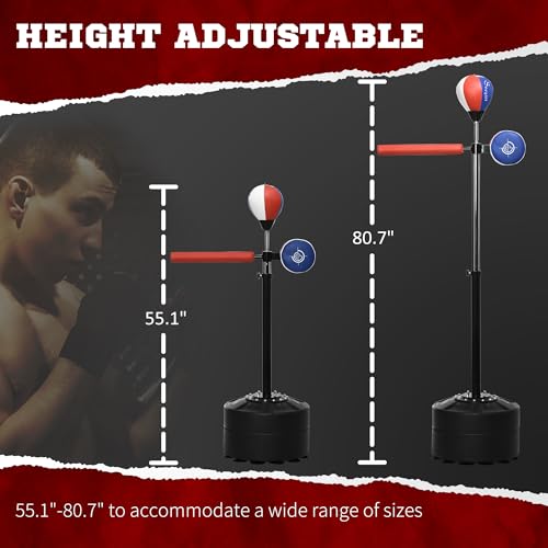 Soozier Free Standing Boxing Bag with Stand, Punching Speed Bag Reaction Bar Challenge with Suction Cups, 64-81in Adjustable Height for Teenagers and Adults - color: Multi