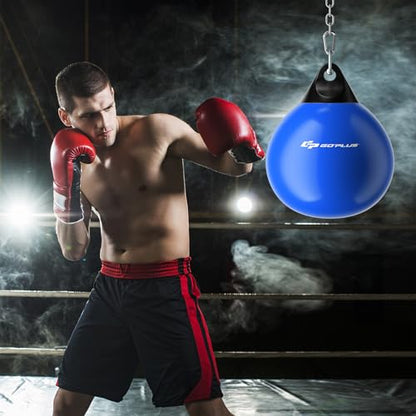 Goplus Water Aqua Bag, 21'' 180 Pound /18” 110 Pound Heavy Punching Bag with Adjustable Metal Chain, Water Injection Hose, Boxing Training Bag for Adults Fitness, MMA - style: Blue-21”, 180LBS