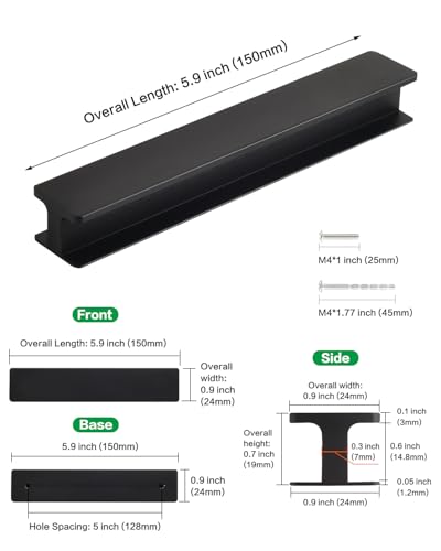 5 Pack Self Adhesive Drawer Pulls Matte Black 6 Inch Self Stick On Handles for Cabinets Sliding Door Handle Sliding Closet Door Pulls Peel and Stick