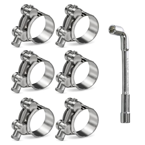 6 Pack 20-22mm (0.78-0.86") T-Bolt Hose Clamp, Stainless Steel_304 Intercooler Pipe Tube Clamps, Heavy Duty Radiator Hose Clamp, T-bolt Intake Clamp - size: 0.78 - 0.86 inches, style: 6pcs t bolt hose clamp with 1pcs Socket Wrench