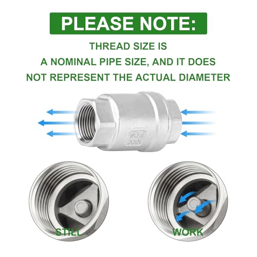 1PCS 304 Stainless Steel 1-1/2" Female Vertical Check Valve，Backflow Prevention, One Way Spring Check Valves CF8 WOG 1000 - size: 1-1/2"(Vertical)