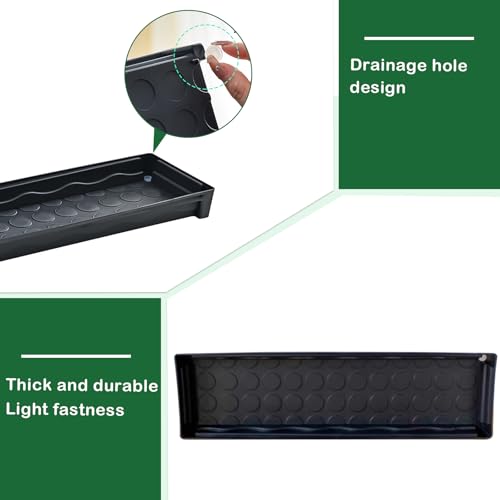 5 PCS Plastic Plant Growing Trays, Rectangular Plant Drainage Stand for Indoors Outdoor Windowsill, Drip Trays for Flower Potted Plants, Black Plant Trays 16 x 4.5 x 1.6 Inch