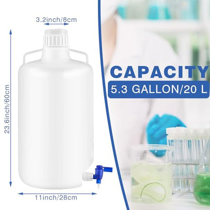 1 Pcs 5.3 Gallon Plastic Liquid Dispenser Carboy with Spigot Leak-Proof, Durable HDPE, 20l Reusable Liquid Storage Solution for Lab, Pharmaceutical, Chemical Resistant, and Industrial Use