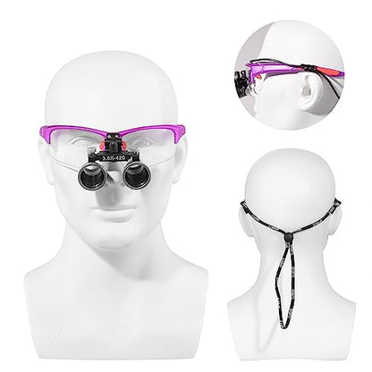 3.5x420MM Angle Adjustable Binocular Loupes Magnifier Glasses Loupes with Cloth Case (Purple) - color: Purple