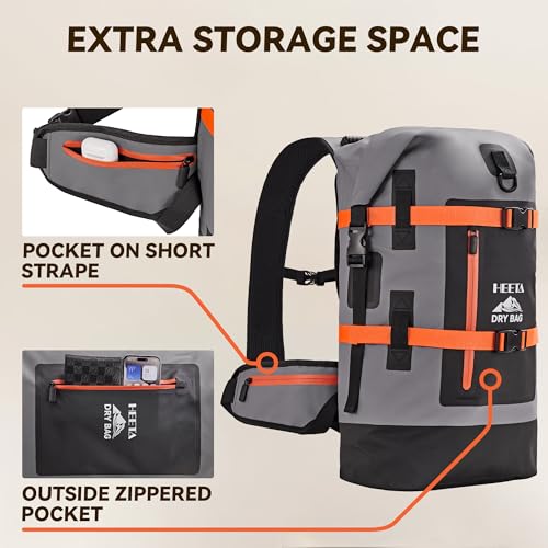 HEETA Dry Bags Waterproof Backpack 40L for Men & Women, Roll Top Heavy Duty Cushioned Hiking Backpack for Kayaking Boating Paddle Boarding Fishing Travel Camping Beach Vacation Cruise Ship Essentials