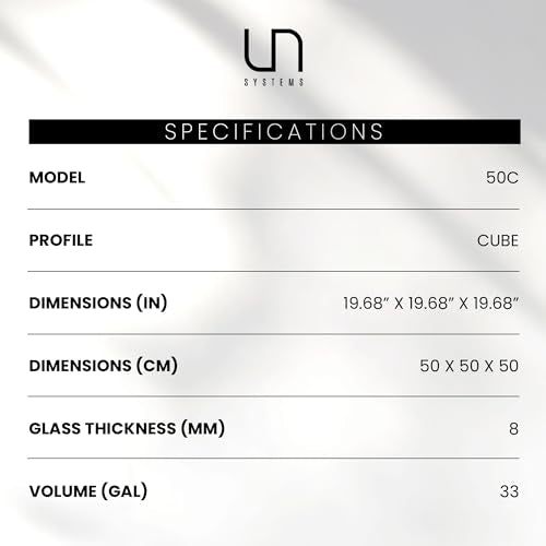 UNS Ultra Clear Rimless Tank - 33GAL | 125L - 19.68x19.68x19.68 | 50x50x50 CM, 8mm Glass Thickness, Leveling Mat Included - Low Iron, High Clarity Fish Tank w/ 45° Mitered Edge - [50C]