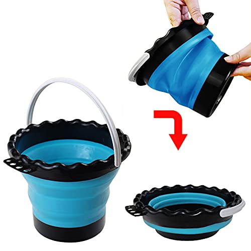 Foldable Artist Brush Washer, Collapsible Bucket Silicone Multi-Use Bucket Brush Cleaning Basin with Brush Holder Rest Place and Handle Bar for Travel on-The-go Painting