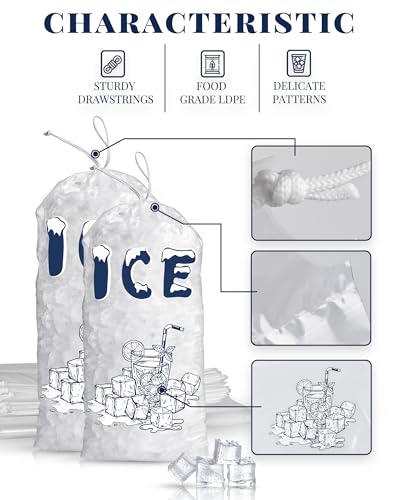 100 Pack Plastic Ice Bags 5 lb, Heavy-Duty Ice Bags 17 x 9 inch with Drawstring(2 Mils Thickness)