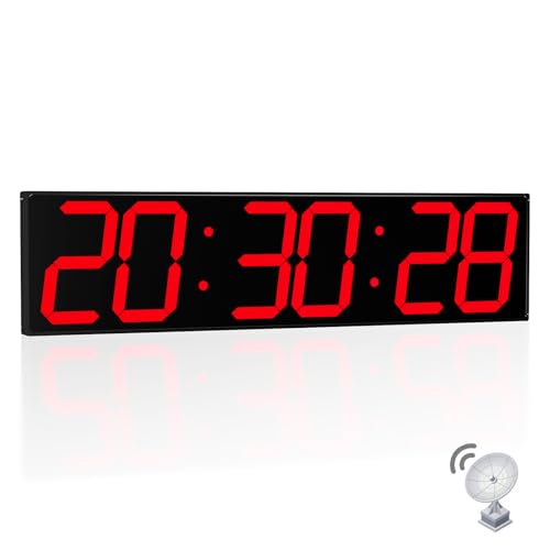 CHKOSDA 28.4''Large Digital Wall Clock,Automic Digital Clock with Alarm,Clendar and Termperature,Auto Time Sync with Easy Operation, Big Timer with Countdown and Countup (Red) - color: Red