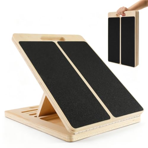 Wooden Slant Board for Calf Stretching – Adjustable Incline Board for Squats, Ankle & Achilles Stretch, Physical Therapy Foot Stretcher, Non-Slip Wedge for Knees Over Toes, Balance & Mobility Training