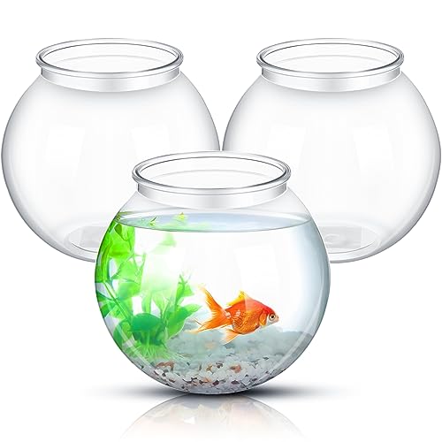 3 Pcs Fish Bowl Plastic Fish Tank Clear 100 oz Goldfish Bowl Multipurpose Round Desktop Aquarium Transparent for Home Office Goldfish Turtle Candy Party Favors, 7.09 x 6.3 Inch
