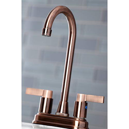 Kingston Brass KB849NDLAC NuvoFusion Two-Handle 2-Hole Deck Mount Bar Faucet in Antique Copper