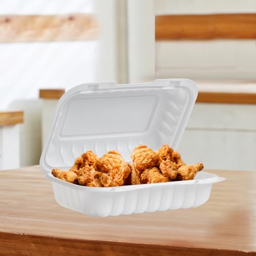 9x6 27 oz 50 Pack To Go Containers - Shrink Wrap Ready to Use | Mineral Filled PP BPA Free Clamshell | Freezer Microwave Safe | White Reusable Food Boxes for Commercial, Sandwiches & Salad - size: 9x6 inch 27 oz