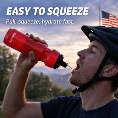 BuildLife 2 Pack Sports Water Bottle - Hockey Water Bottle with Long Straw and 2 lids (Straw and Squeeze) for Helmet Sports Hockey, Lacrosse, Football, Boxing, BPA Free,Dishwash Safe (Red) - color: Red