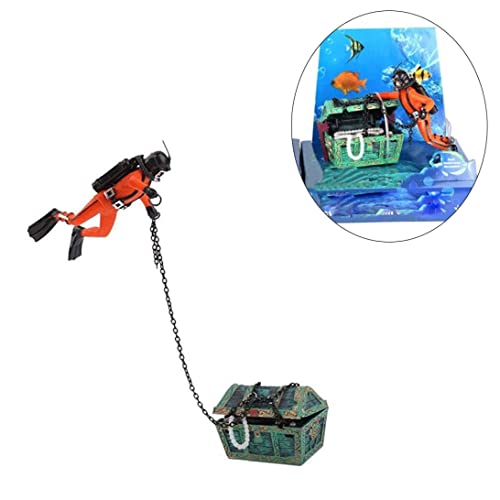 Undersea Treasure Chest Diver Artificial Fish Tank Ornaments Aquarium Ornament, Underwater Decor Fish Tank Decoration