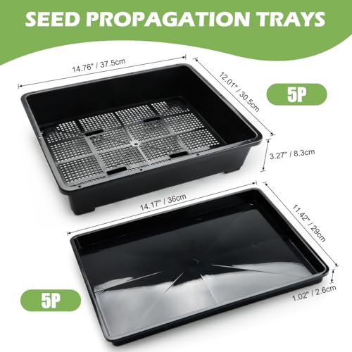 RooTrimmer 5 Pack Soil Blocking Trays(14"x12"x3"), Plastic Flat Plant Tray for Holding or Collecting Drainage Water, Elevated Microgreen Seed Starter Tray for Seed Germination (Black) - size: 14.76" L x 12.01" W x 3.27" H