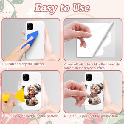 Peacoblue 18 Sheets Rub on Transfers for Crafts, Funny Grandma Selfie 3.6"x3.9" UV DTF Cup Wraps Waterproof Cold Transfers Stickers for Wood Glass Metal Cup Tumblers Mirrors Mugs Home Decor - style: Funny Grandma Selfie