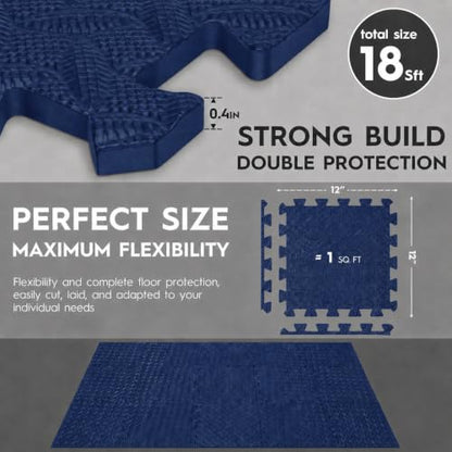 18 Pcs EVA Foam Floor Tiles, Puzzle Exercise Mat Set for Gym - color: Deep Ocean Blue