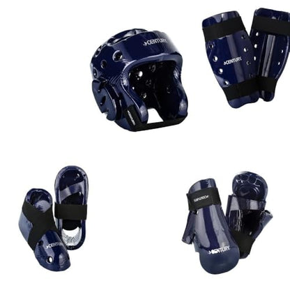 8 piece Karate Taekwondo Sparring Gear Combo Set - color: Blue, size: 5-6 shoe, youth glove