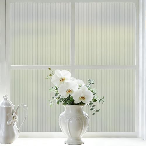 4/5-Inch Reeded Glass Window Film, Frosted Glass Window Privacy Film, Non Adhesive Decorative Sticker for Bathroom Living Room Office 23.6 x 78.7 inches - color: Crystal, size: 23.6x78.7 inches