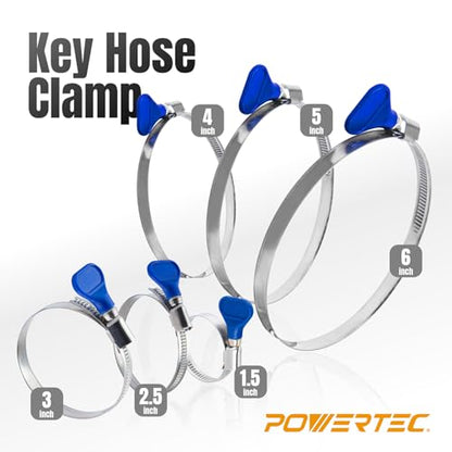 POWERTEC 70247 1-1/2 Inch Key Hose Clamps, Adjustable Stainless Steel Thumb Screw Hose Clamps for Dust Collection, PVC Tubing, Pipe Clamp, Worm Gear Clamp, 5 pack - size: 1-1/2 Inch, style: 5 PK