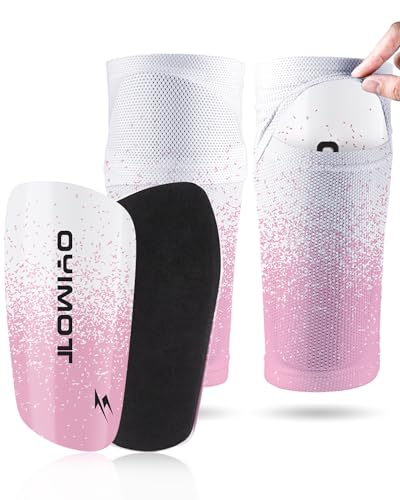 TOMIYO Soccer Shin Guards with Sleeves for Kids 10-12 Protective Equipment | Light Weight Shin Pads Sleeve with Pocket Espinilleras De Futbol Para Hombres,Soft EVA Protection to Reduce Impact for Player - color: Pink, size: Mdeiun