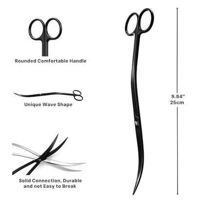 LINLAN 9.8-inch Wave Curve Aquascaping Scissors, Full Chamfer Smooth Design, Carbonized Anti-Rust, Professional Dutch Style Aquascape Shears, for Layered Shaping & Trimming Plants at Any Angle - size: Matte Black