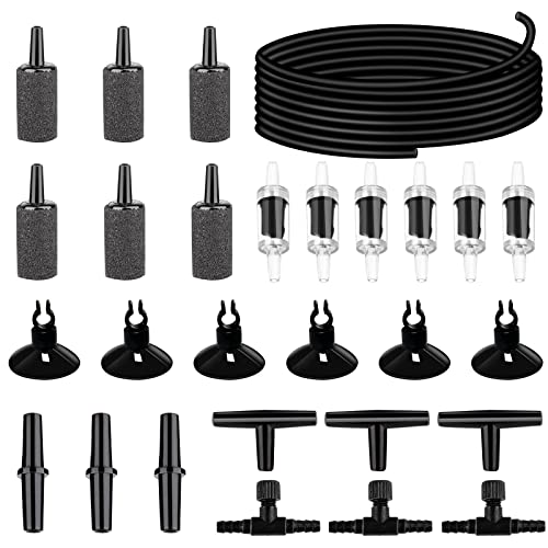 19.68 feet Black Aquarium Airline tubing 6 air Stone for Aquarium 6 Aquarium Check Value for Fish Tank 6 Aquarium Suction Cups 3 Each Aquarium air Controller and I T Hose connectors - size: 19.68 feet aquarium tubing with 28 kits