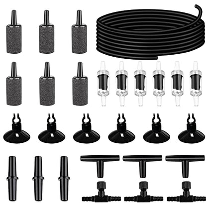 19.68 feet Black Aquarium Airline tubing 6 air Stone for Aquarium 6 Aquarium Check Value for Fish Tank 6 Aquarium Suction Cups 3 Each Aquarium air Controller and I T Hose connectors
