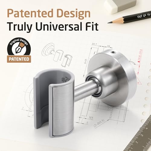 KES All Metal Shower Head Holder Adhesive, Dual-Size Opening Handheld Shower Head Holder Wall Mount for Standard & Oversized Shower Hose, Adjustable Shower Wand Holder, Brushed Steel, C208DF-BS - style: Brushed Steel