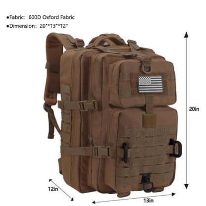 Hannibal Tactical MOLLE Assault Backpack, Tactical Backpack Military Army Camping Rucksack - color: Dark Brown