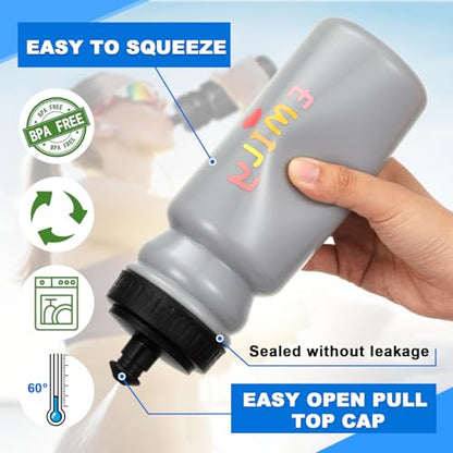 Suclain Squeeze Water Bottles with Carrier, 14 Pcs, Grey - color: Grey