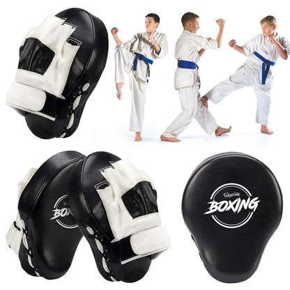 Valleycomfy Boxing Pads Curved Focus Punching Mitts for Men Women - color: Black White